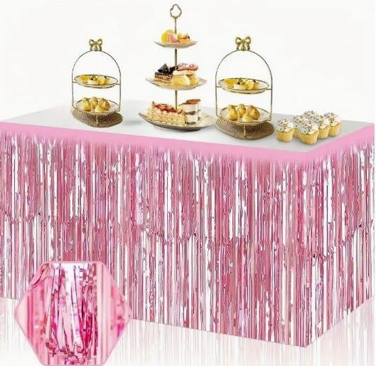 Pembe Püsküllü Masa Eteği 70*300 cm