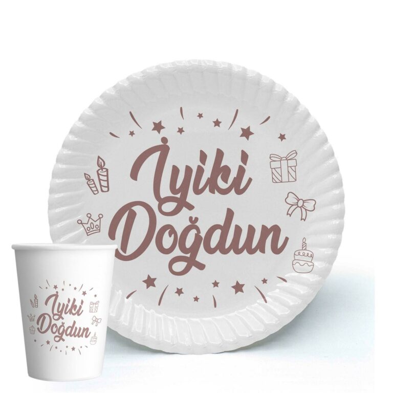 İyi Ki Doğdun Beyaz Karton Tabak Bardak (8 adet)