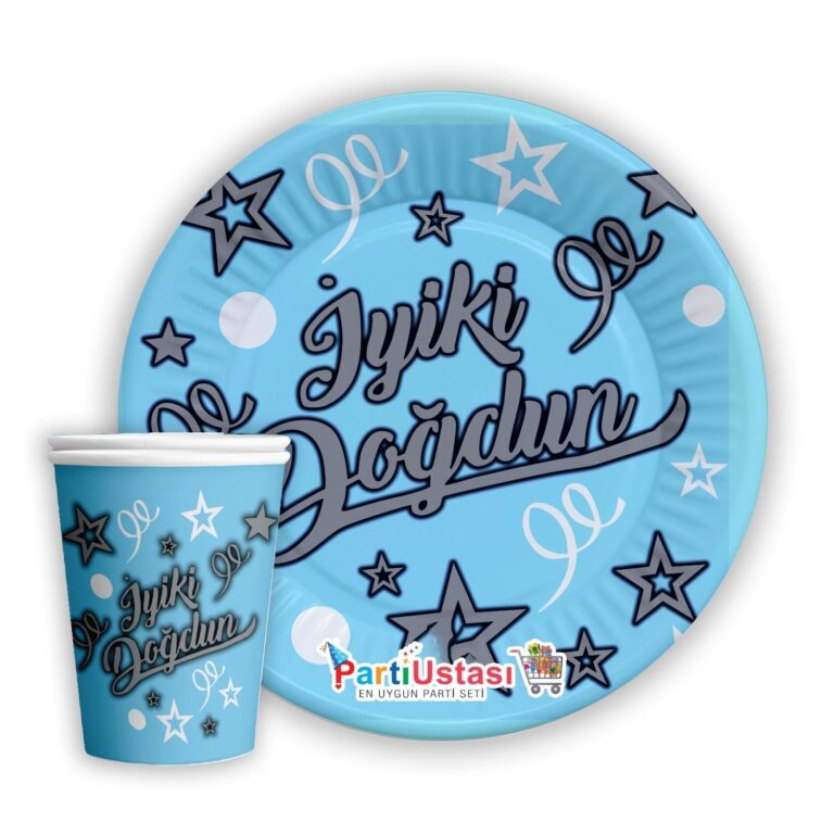 İyi Ki Doğdun Mavi Karton Tabak Bardak (8 adet)