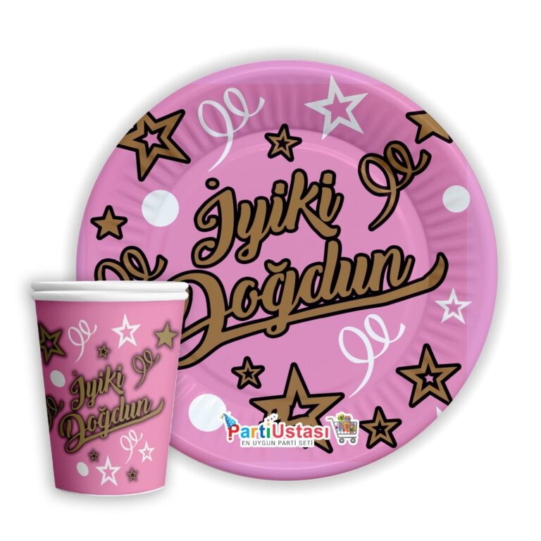 İyi Ki Doğdun Pembe Karton Tabak Bardak (8 adet)