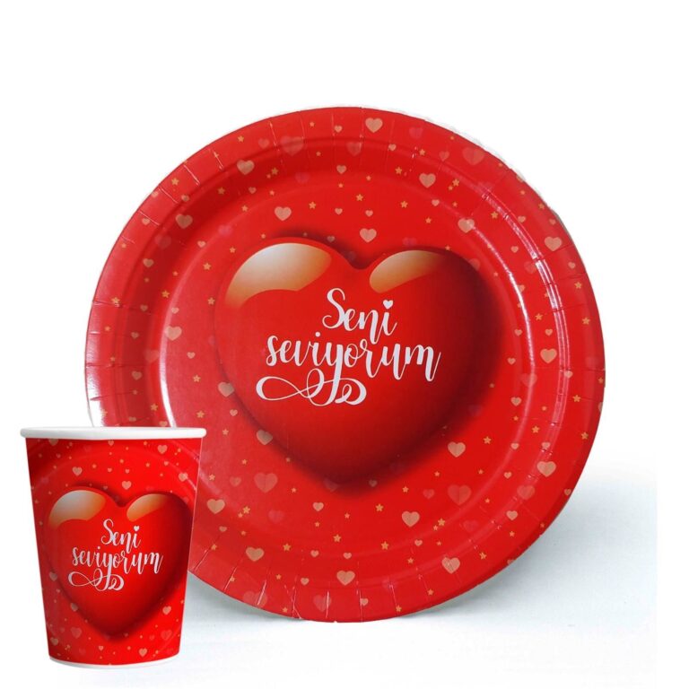 Seni Seviyorum Karton Tabak Bardak (8 adet)